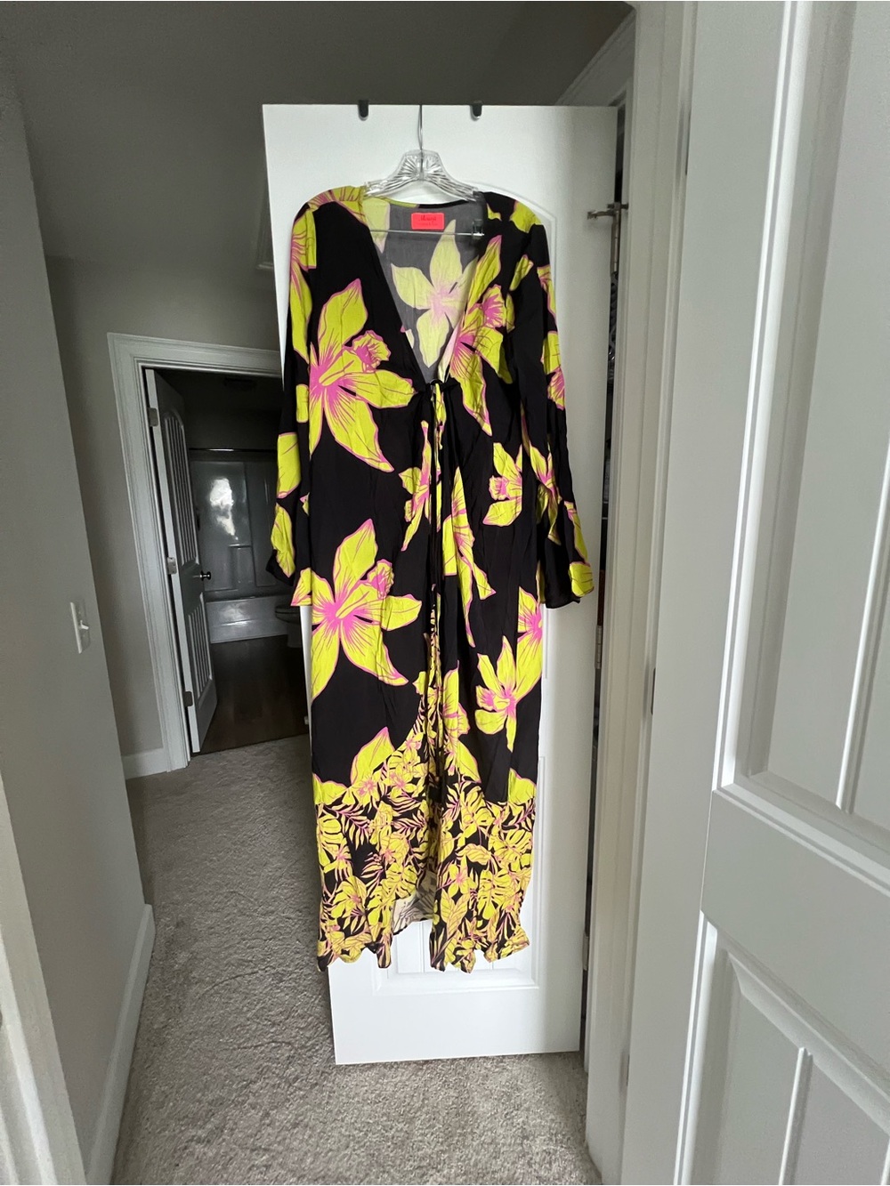 Maaji Black Maxi Swim Coverup with Yellow and Pink Floral Print